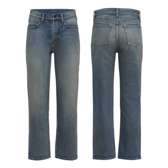 NWT Saint Laurent Venice Denim Pants YSL Back Logo Button Fly Closure Sz 25 - Picture 1 of 10